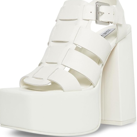 Steve Madden Tranquil White Leather Square Toe Platform Sandals Size 8 - Picture 2 of 2